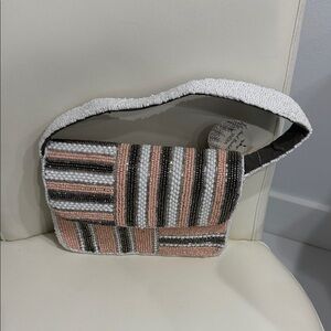 Studio 12 Peach/White/Silver Striped Beaded Shoulder Bag